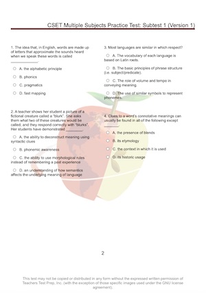 CSET Multiple Subjects Practice Test