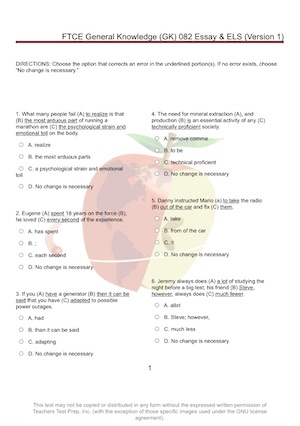 FTCE General Knowledge Practice Test