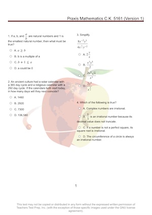 Praxis Mathematics (5161) Practice Test